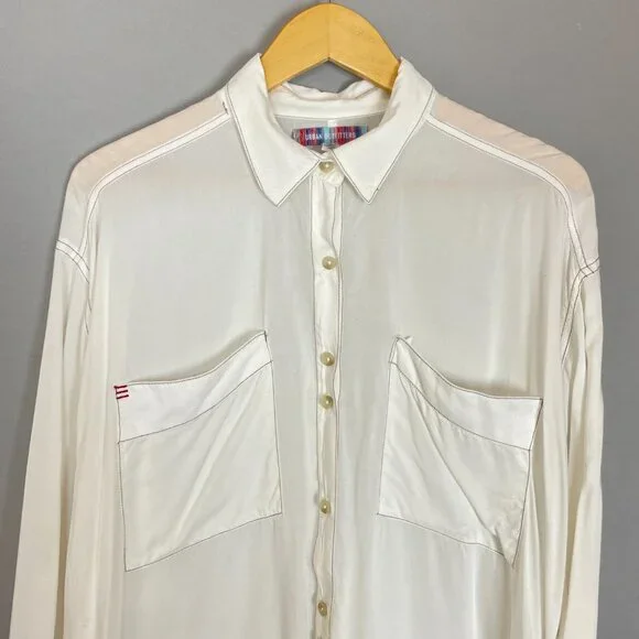Urban Outfitters Blouse White Semi-Sheer Long Sleeve FLAWS Size Medium Women Top - Picture 13 of 16